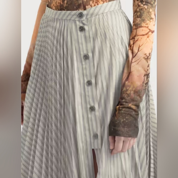 Acne Studios Ilia Stripe Asymmetric Pleated Midi Skirt Gray White 34/2 - Picture 6 of 14